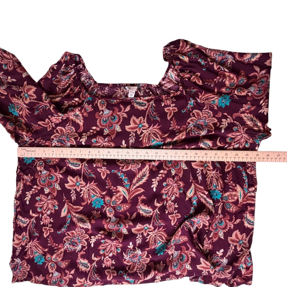 Cato Boho Floral Peasant Bell Sleeve Blouse Size 22/24W Burgundy Lightweight - Picture 9 of 9